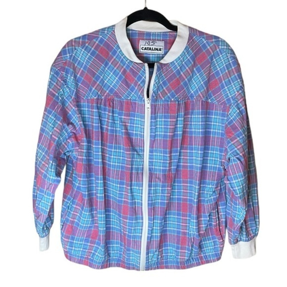 Catalina Vintage Plaid Jacket Pink Blue White with Pockets Size‎ Large